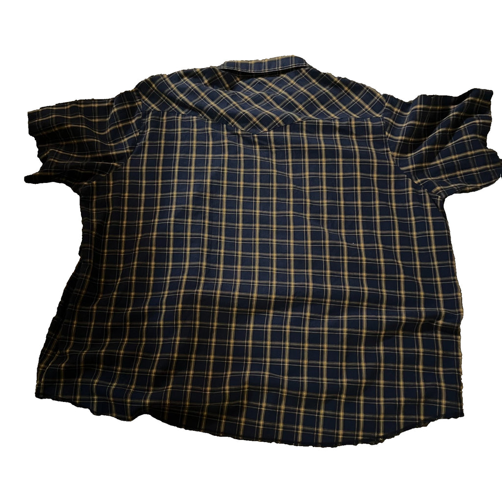 Wrangler Short-Sleeve Western Shirt 2XL – Blue/Black/Yellow Plaid Pearl Snap