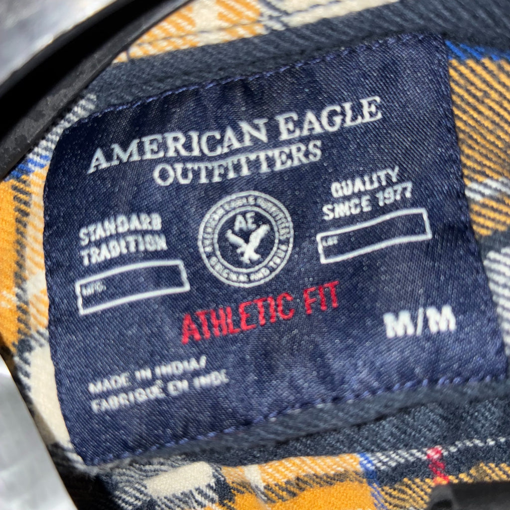 American Eagle Outfitters Plaid Flannel Shirt Navy Yellow  Red Medium
