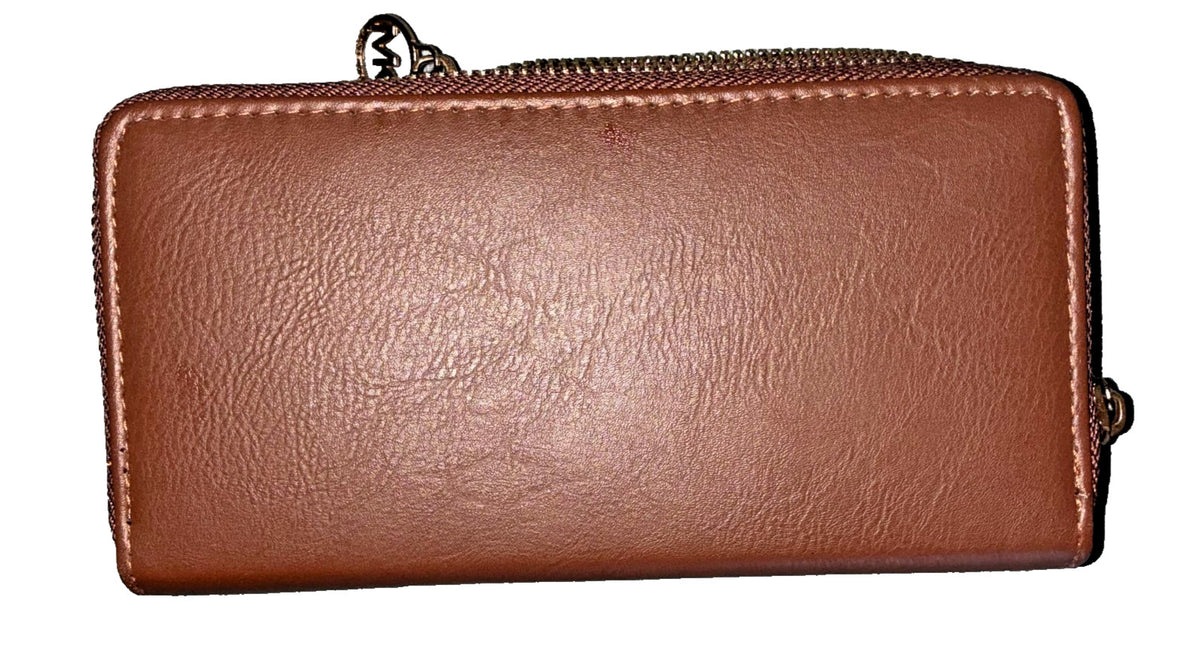 Michael Kors Jet Set Wallet Studded Brown Zip Around Continental Gold MK Log