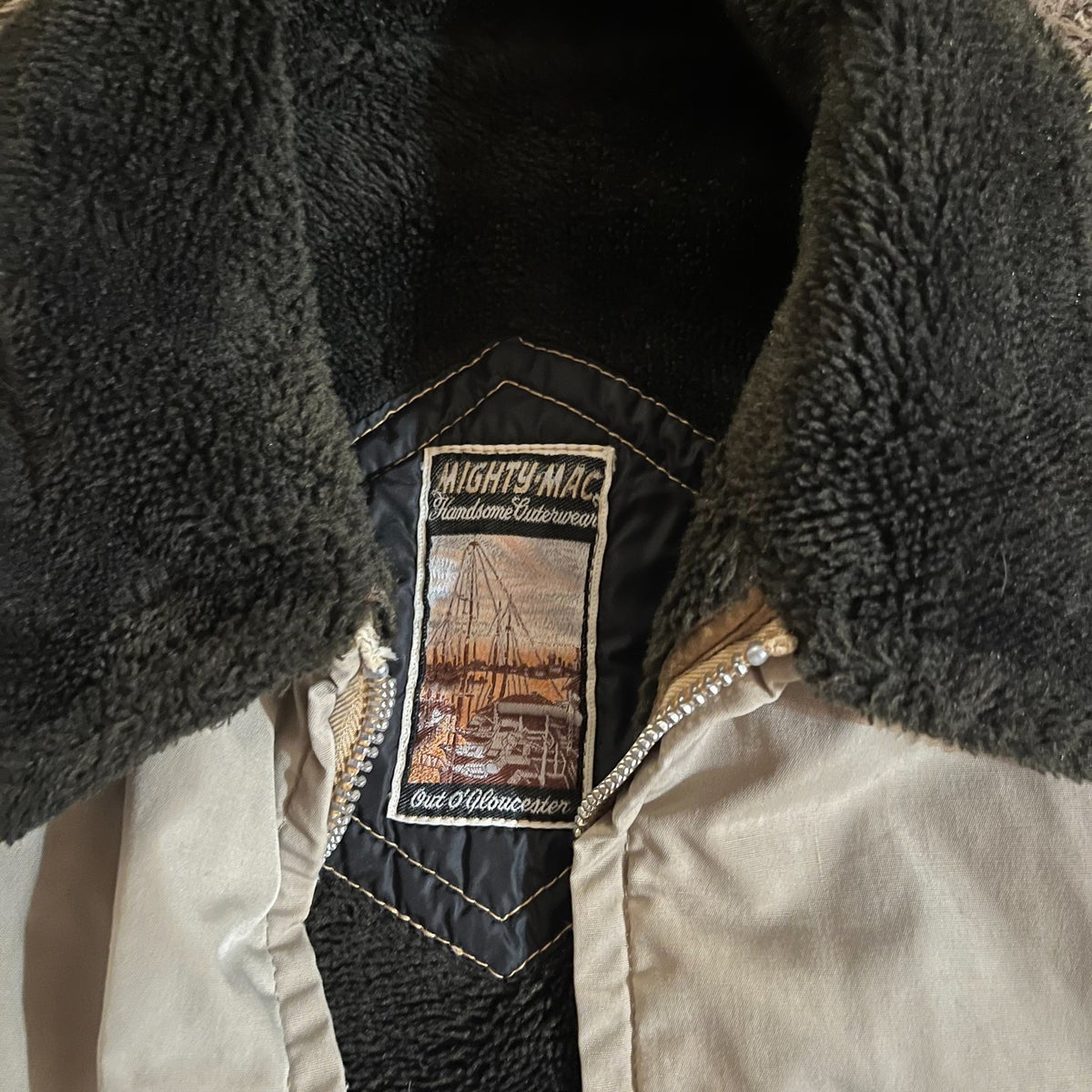 Vintage Mighty Mac Tan Bomber Jacket Sherpa Collar 70s-80s Large 🇺🇸