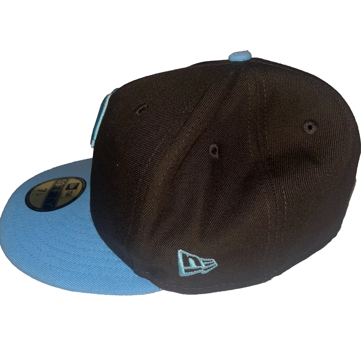 New Era 59FIFTY Pittsburgh Pirate Fitted Hat Black Crown & Light Blue Brim 7 1/4