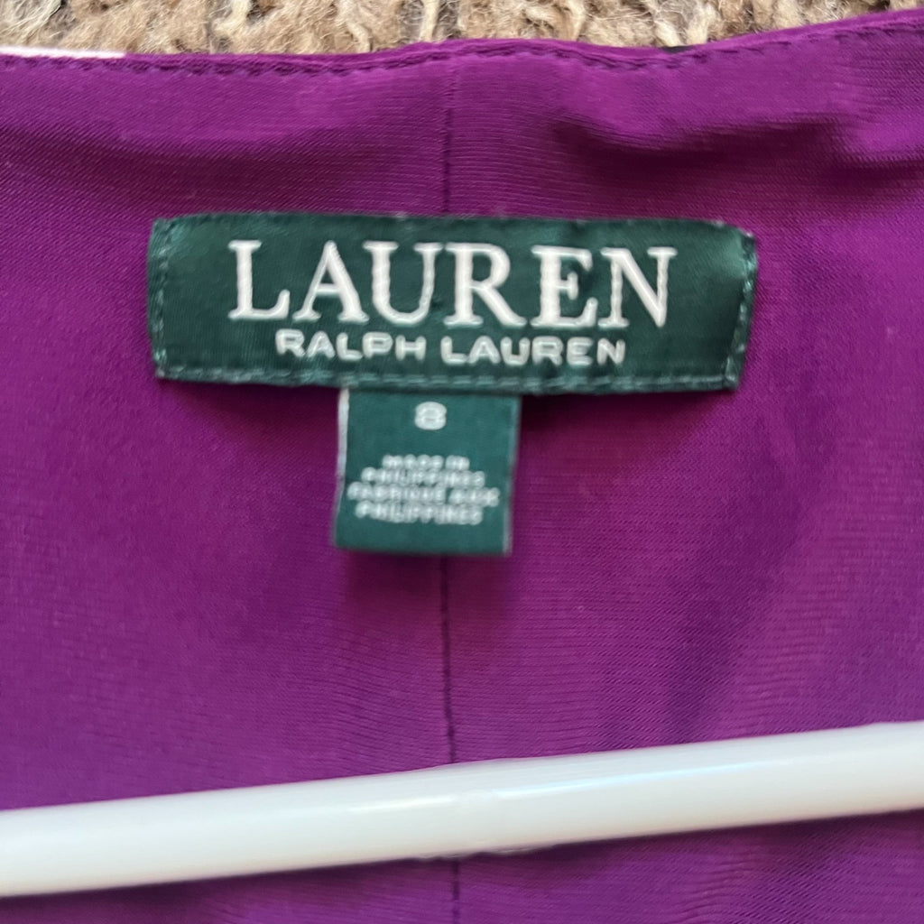 Lauren Ralph Lauren Size 8 Jersey Dress 3/4 Sleeve Passion Plum/Cream