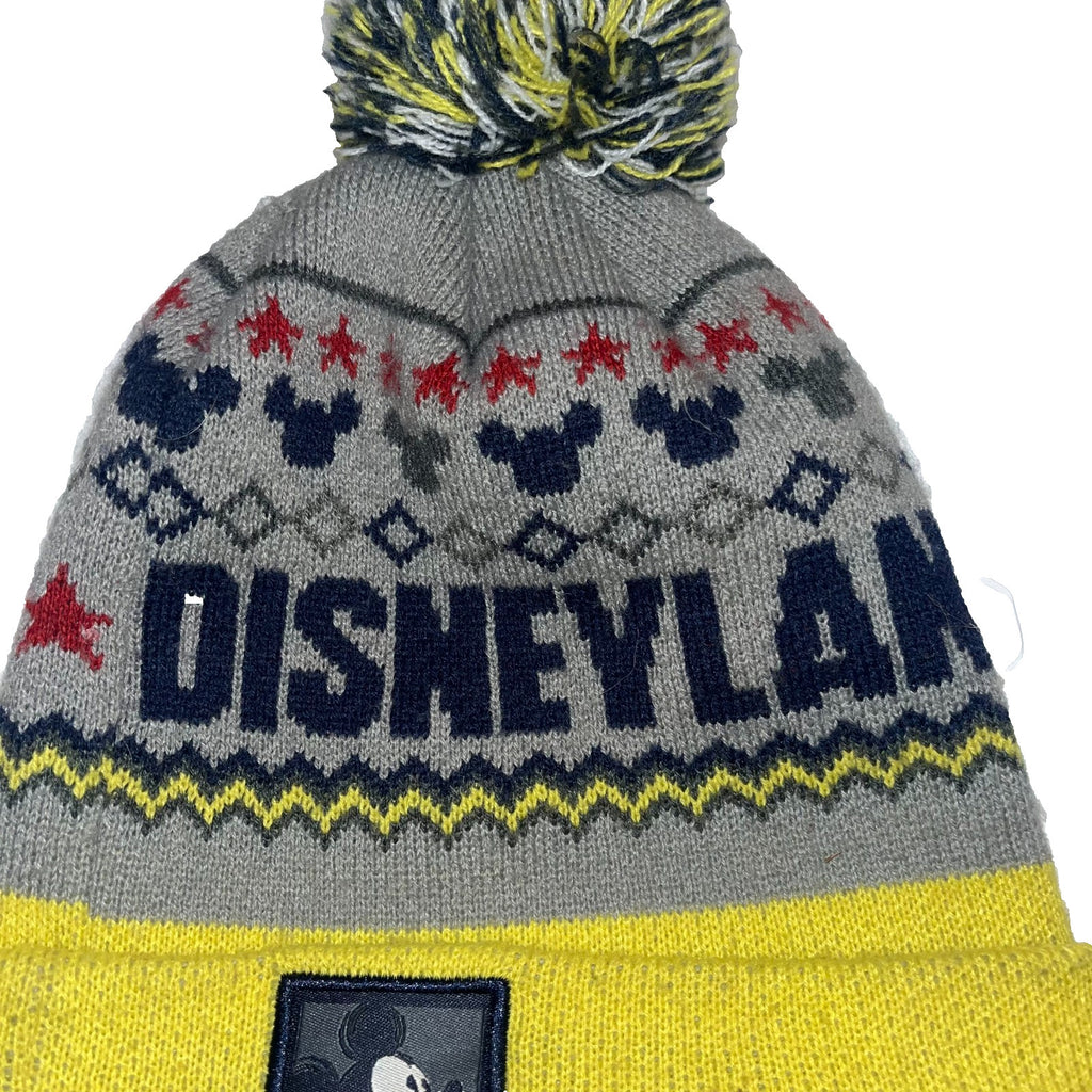 Disneyland Mickey Mouse Pom Beanie Gray Yellow Knit Winter Hat