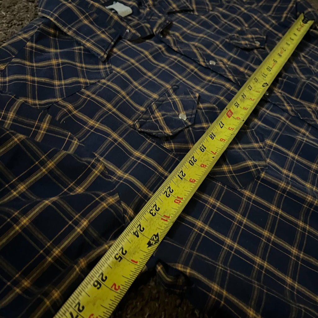 Wrangler Short-Sleeve Western Shirt 2XL – Blue/Black/Yellow Plaid Pearl Snap