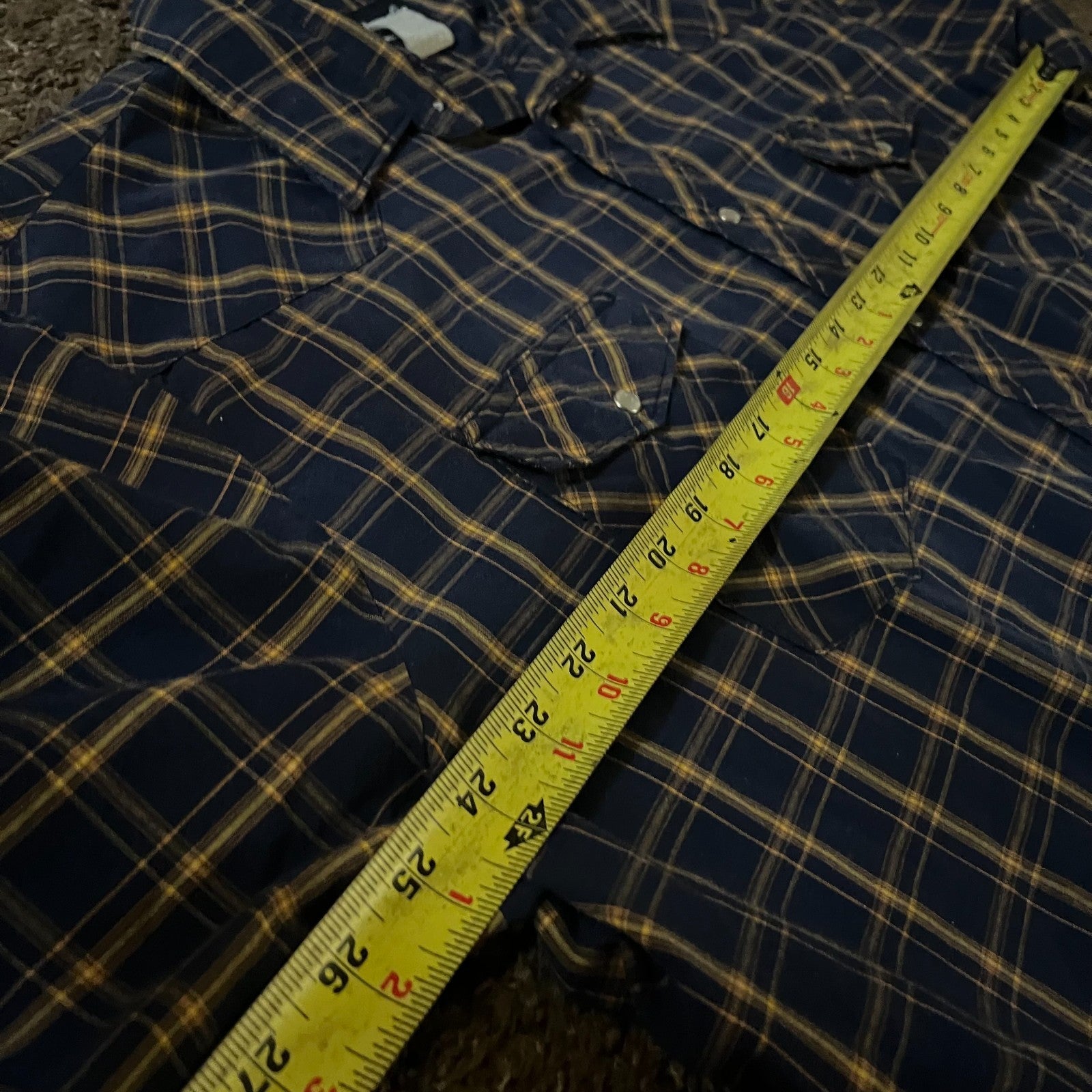 Wrangler Short-Sleeve Western Shirt 2XL – Blue/Black/Yellow Plaid Pearl Snap
