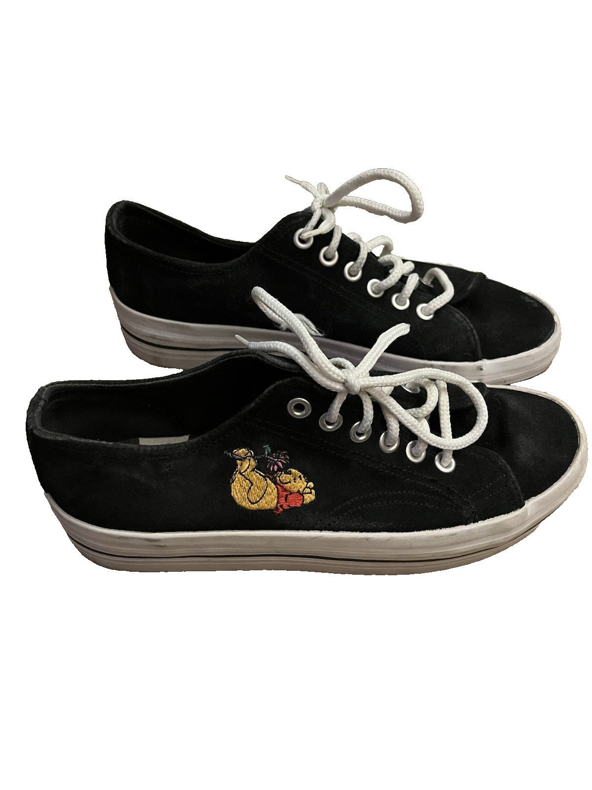 Disney Winnie the Pooh Black Platform Canvas Sneakers Vintage Y2K Embroidered W7