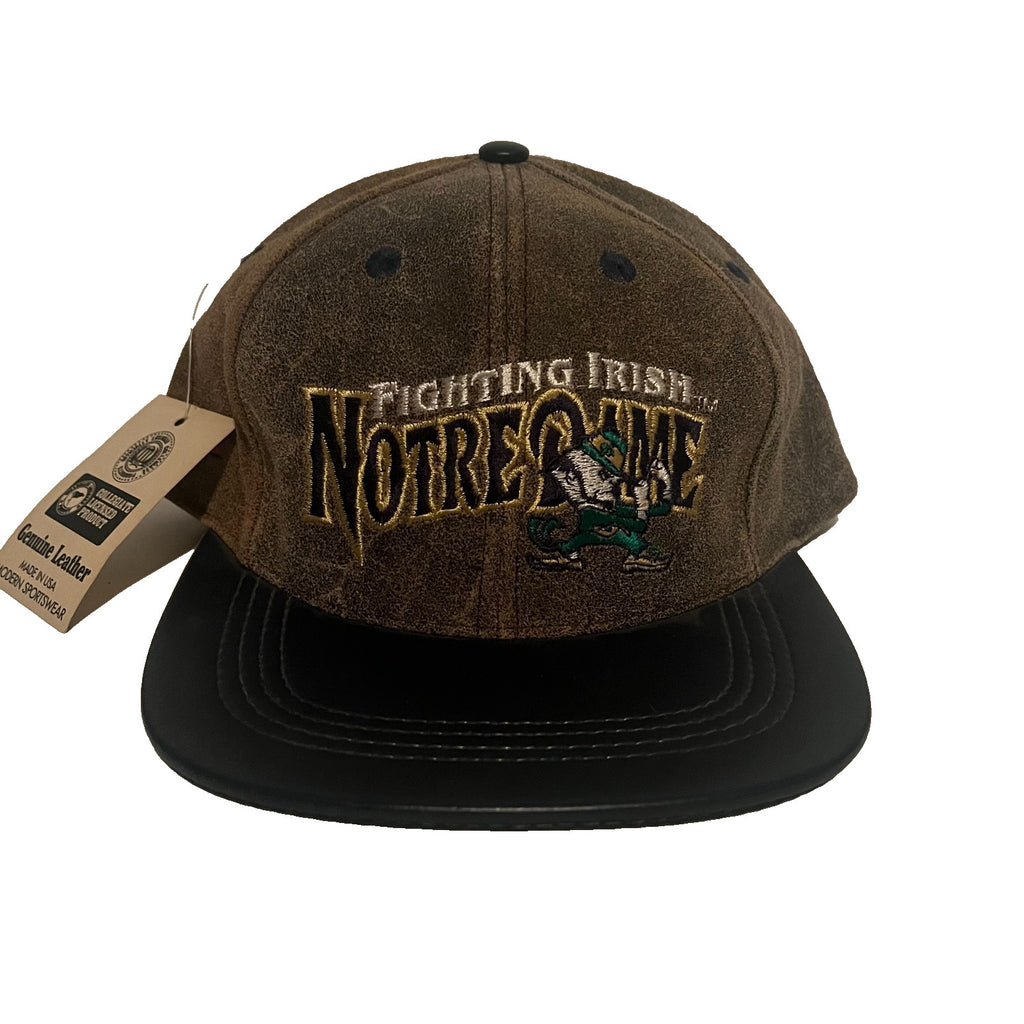 Vintage Notre Dame Fighting Irish Snapback Hat Genuine Leather Embroidered NWT