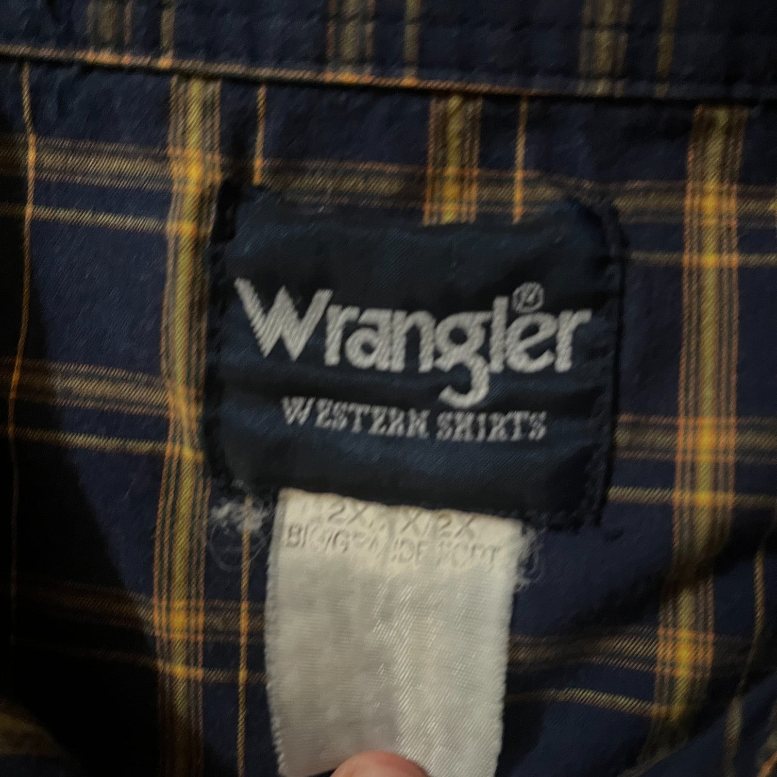 Wrangler Short-Sleeve Western Shirt 2XL – Blue/Black/Yellow Plaid Pearl Snap