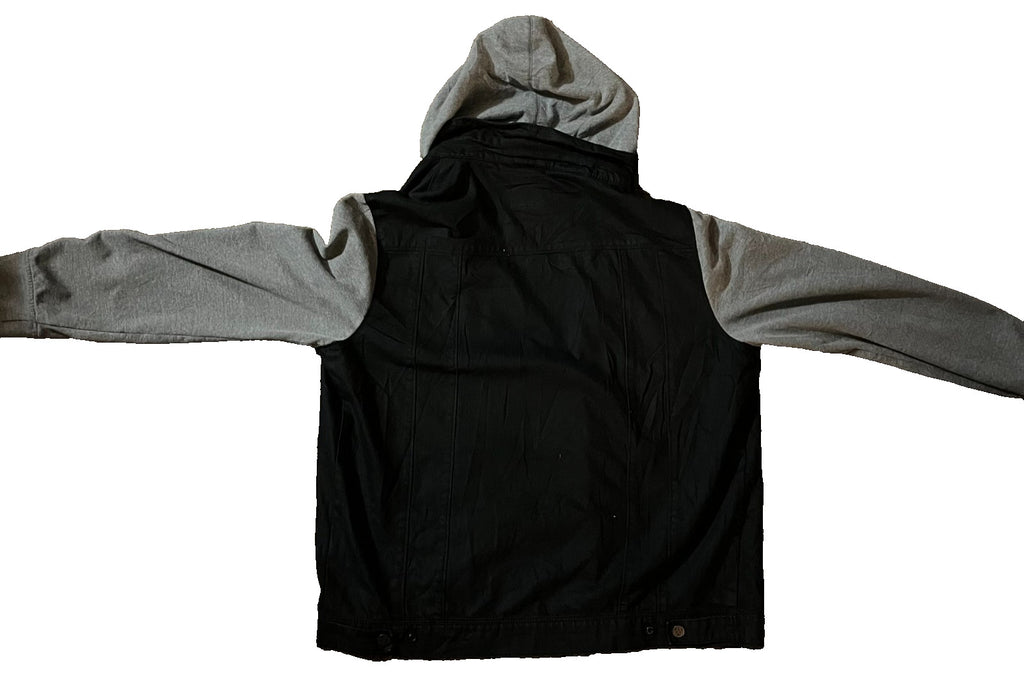DRAVUS Hybrid Denim Trucker Jacket XL Denim Body w/ Fleece Sleeves & Hood