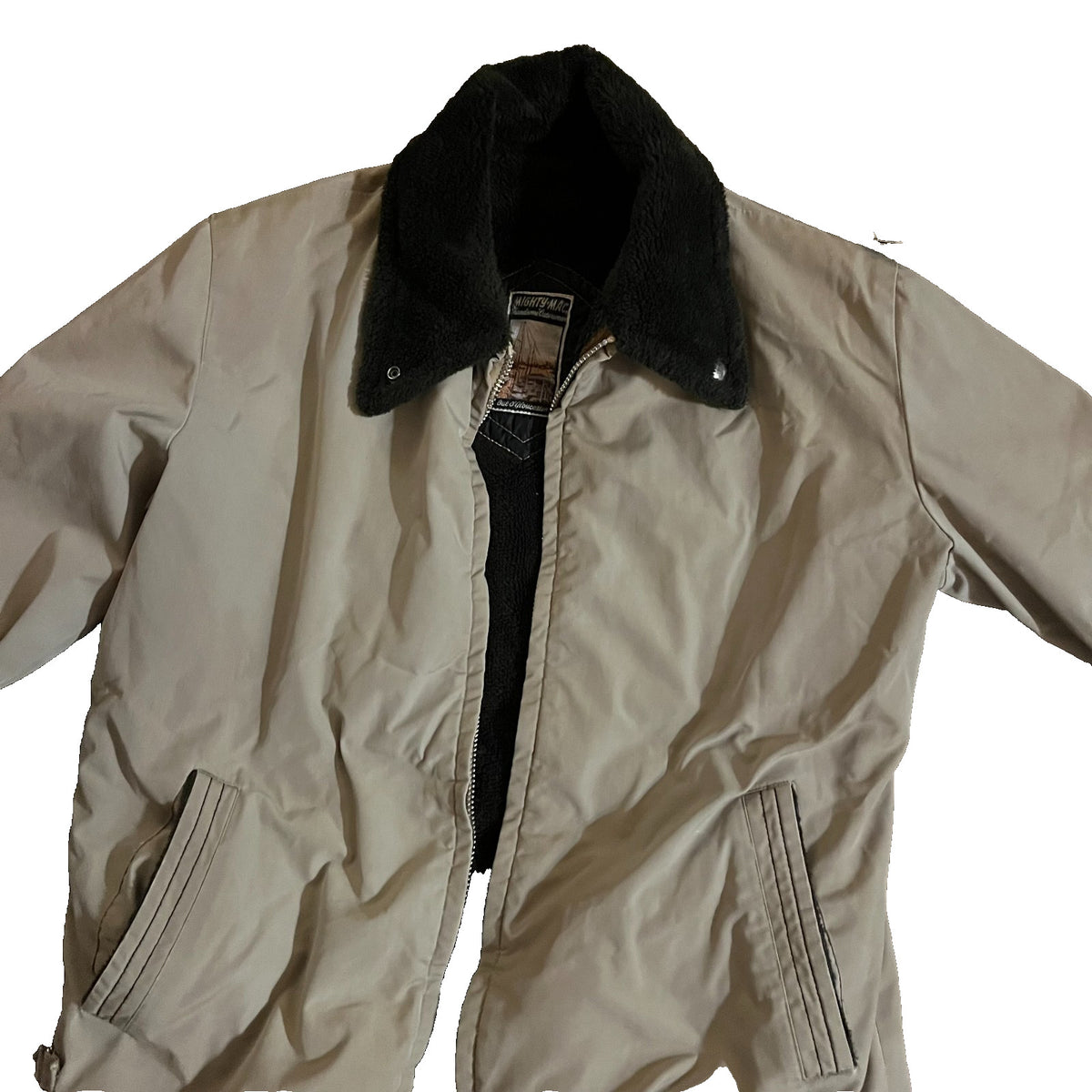 Vintage Mighty Mac Tan Bomber Jacket Sherpa Collar 70s-80s Large 🇺🇸