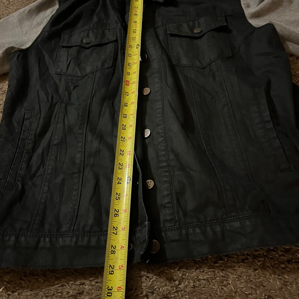 DRAVUS Hybrid Denim Trucker Jacket XL Denim Body w/ Fleece Sleeves & Hood