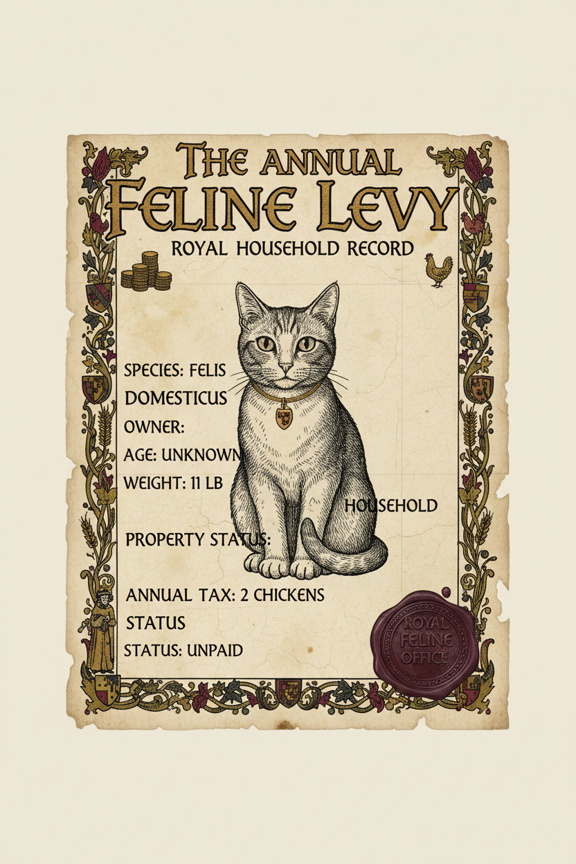 The Annual Feline Levy — Medieval Government Cat Form Oversized Back Print