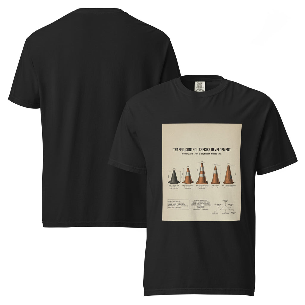 Traffic Control Species Development heavyweight garment-dyed tee — front and back, black colorway